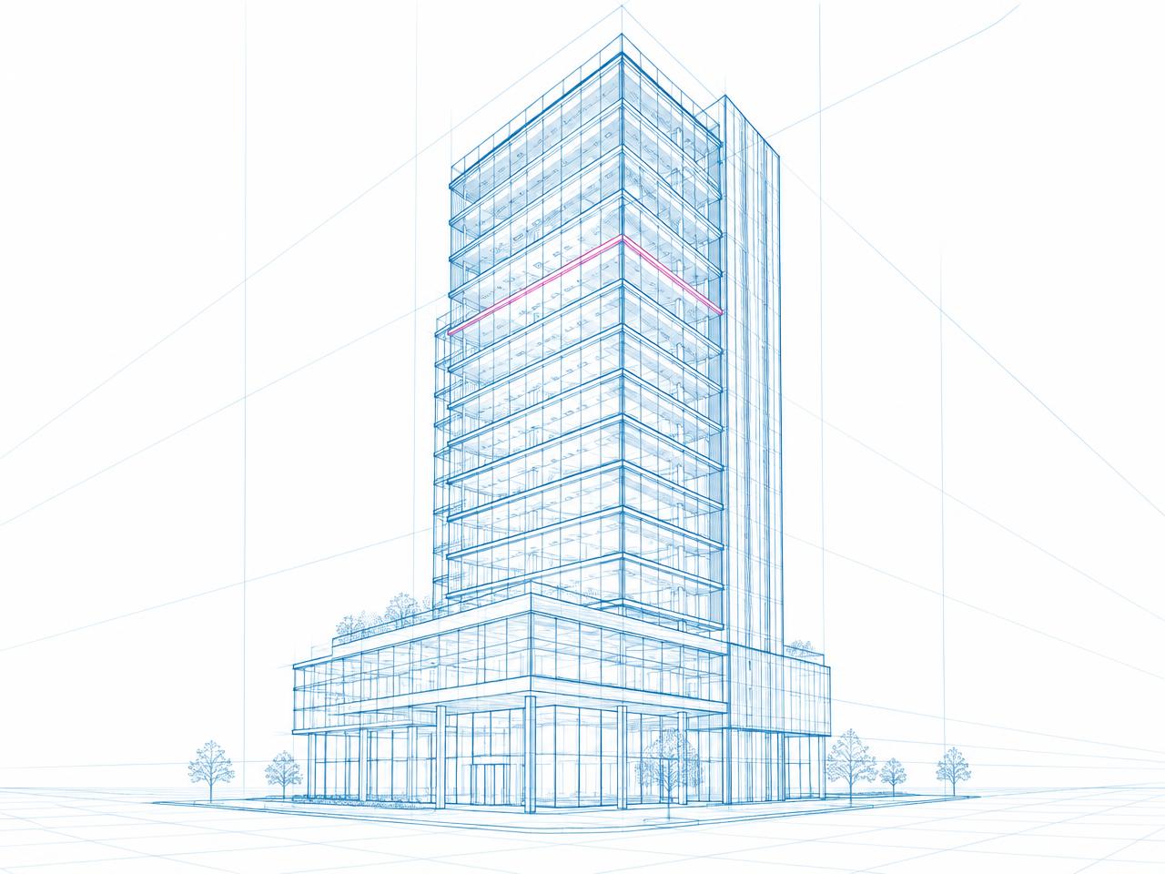 Immeuble de bureaux dessiné en filaire architectural